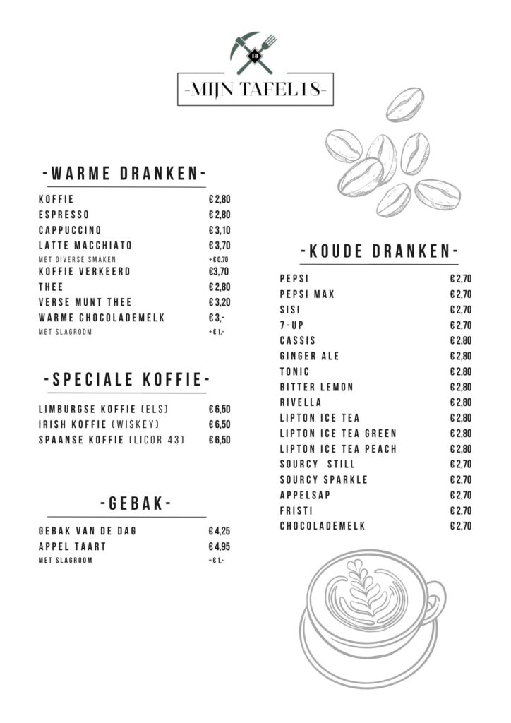 Menu eten drinken